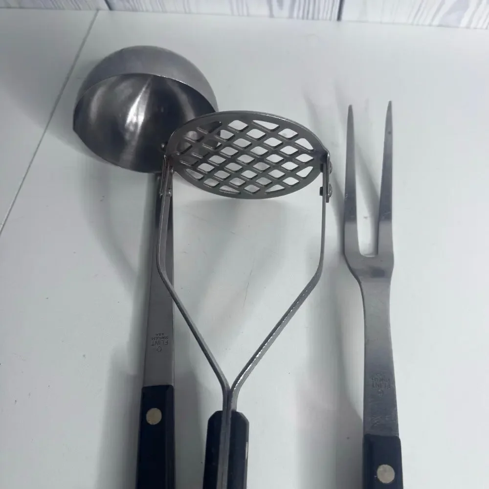Vintage Flint ARROWHEAD Stainless Steel Kitchen Utensil 3 Piece Set Black Handle